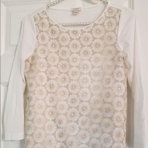 J Crew Floral Lace 3/4 Length Tee